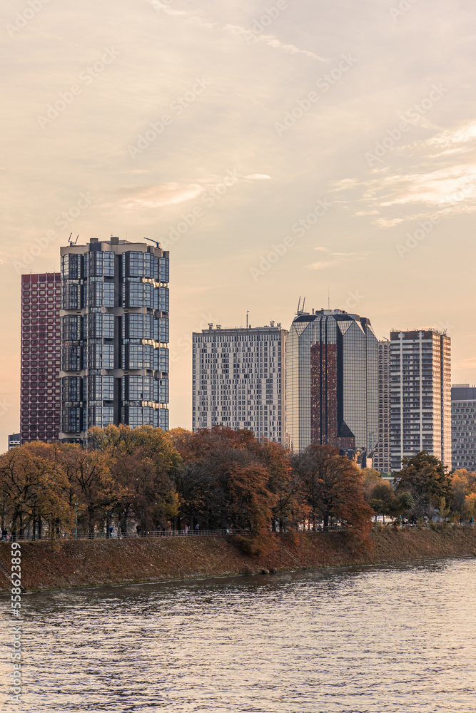Fototapeta premium District of Beaugrenelle and Ile aux Cygnes in Paris, France in Autumn