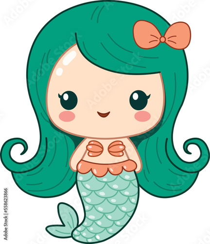 Cute young mermaid in a kawaii style