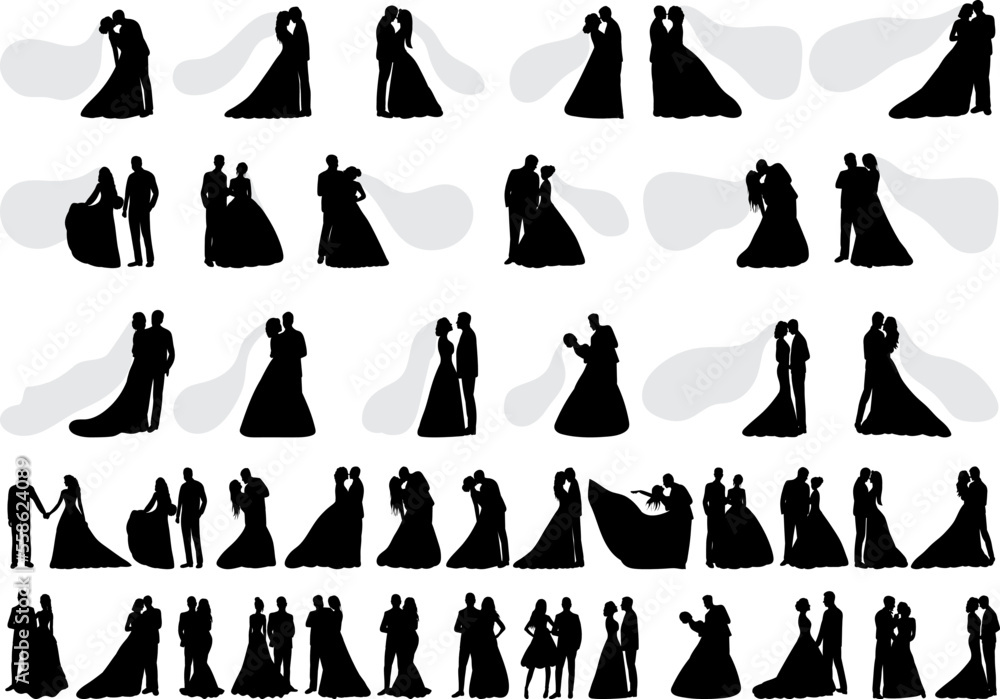 set of bride and groom silhouette design vector set of bride and groom silhouette design vector