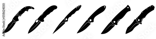 Jackknife black icon. Folding knife icon set on white background. Vector illustration.