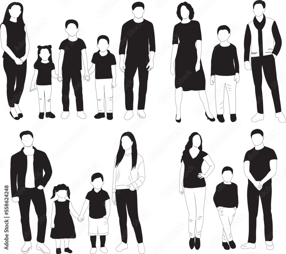 set of people, family silhouette design vector isolated