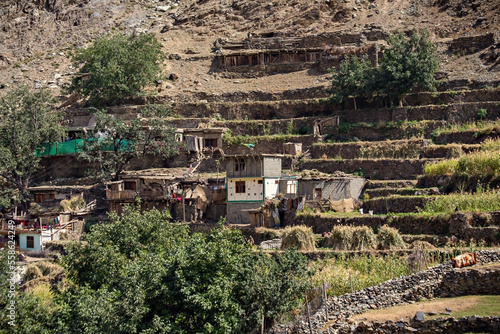 Traditional village houses on the hill in Northern Pakistan