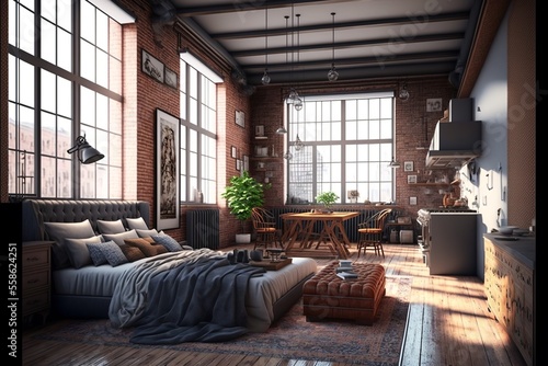 Airy and spacious New york loft style interior 