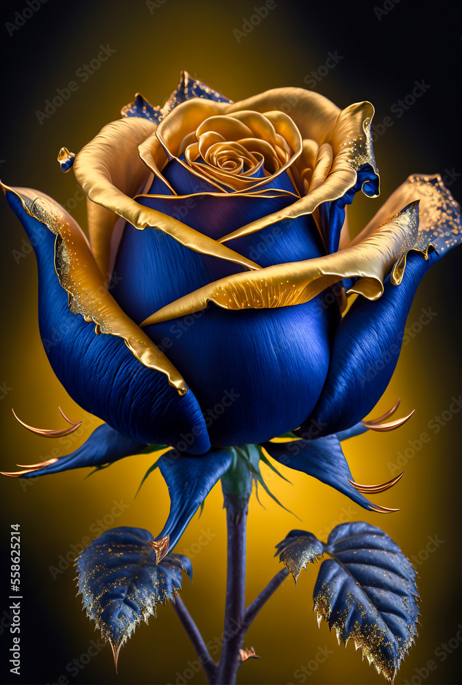Illustrazione Stock blue rose flower in gold background. beautiful floral  background. Generative AI | Adobe Stock
