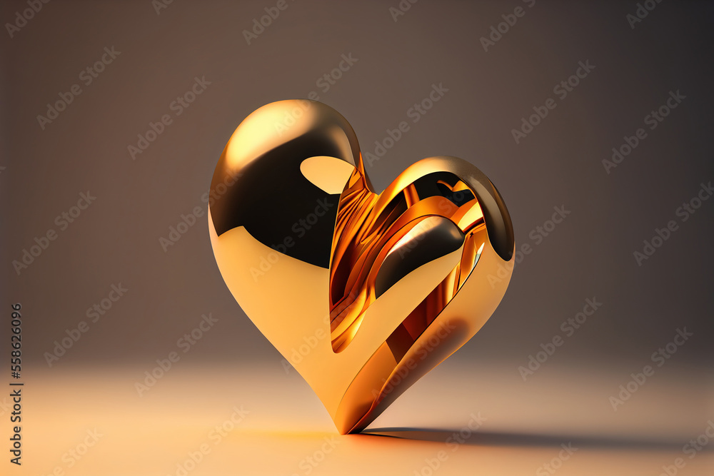 Golden heart, 3d minimalism, Generative AI