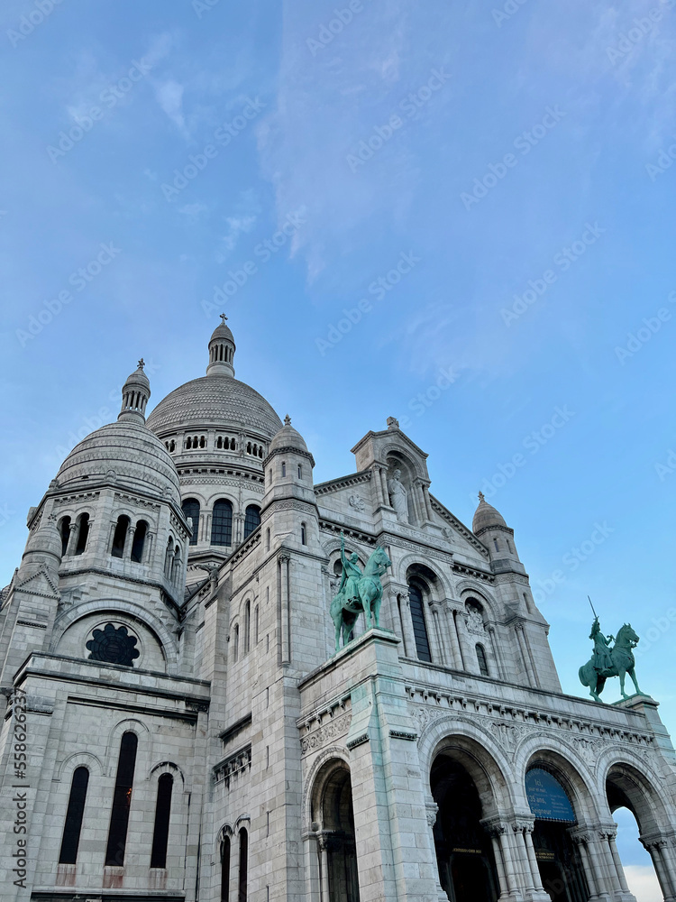 The Basilica of Sacred Heart of Montmartre. Located at the summit of the butte of Montmartre hill in Paris. It is the second most popular tourist destination in the capital after the Eiffel Tower.