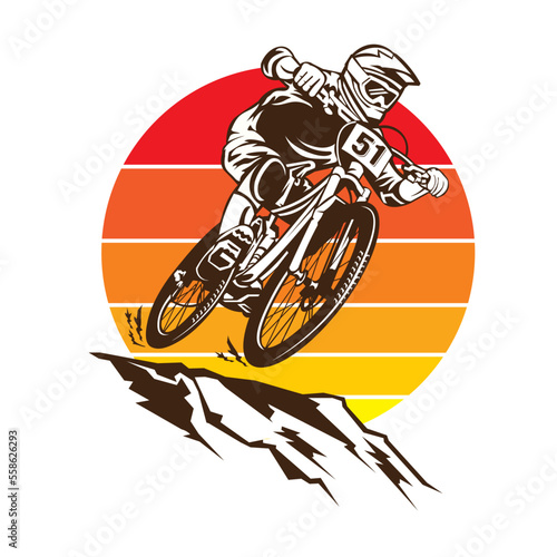 Extreme Downhill mountain bike sport vector illustration, perfect for chanpion ship event logo and t shirt design