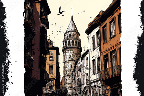 Istanbul's Galata Kulesi Christea Turris Tower, a symbol of the city. Generative AI photo