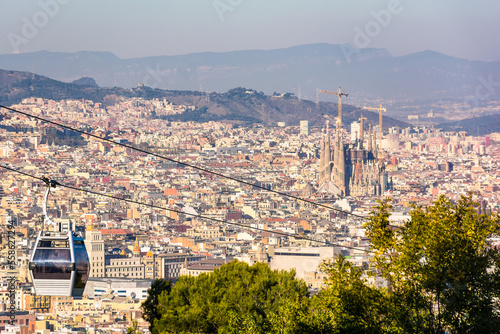 Aerial view of Barcelone in Spain during warm Mediterranean autumn day photo