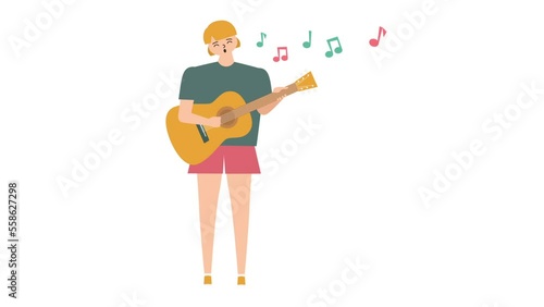 アコースティックギターを弾きながら歌を歌う男性のアニメーション