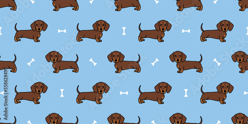 Cute dachshund dog chocolate and tan cartoon seamless pattern, vector illustration