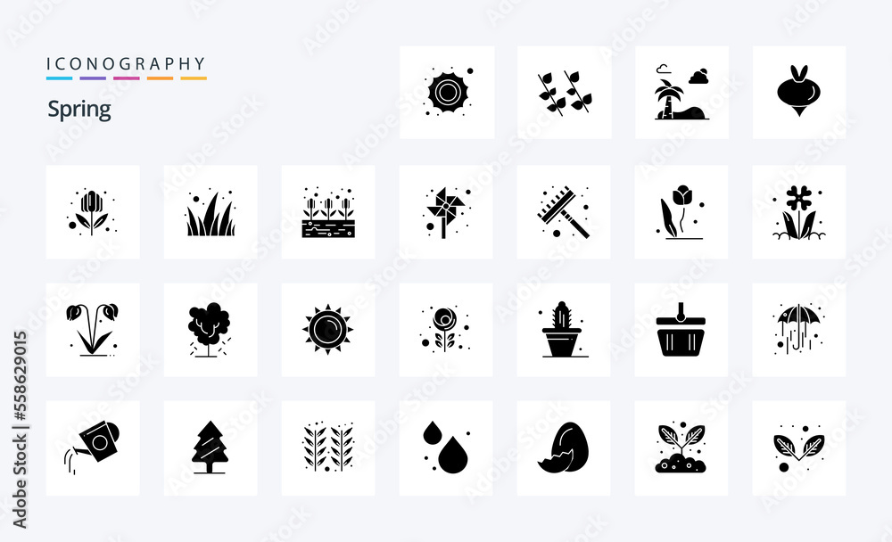 25 Spring Solid Glyph icon pack. Vector icons illustration