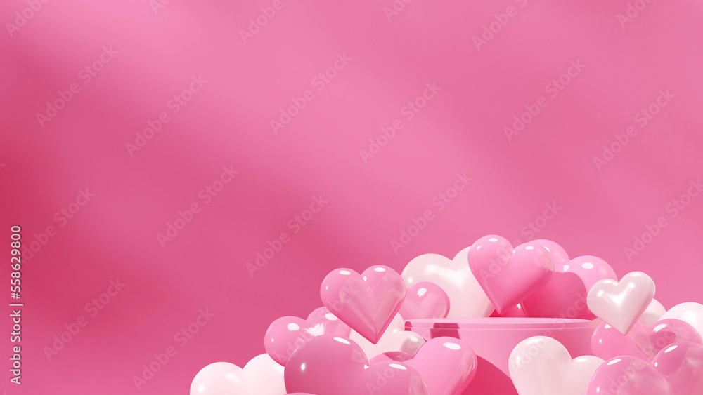 heart shaped object background 3d render image mockup template pink round podium in landscape