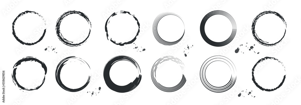 set of round frames for black glitter logo, company logo, beauty studio and personal use, brush strokes logo frame 