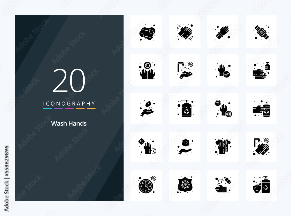 20 Wash Hands Solid Glyph icon for presentation. Vector icons illustration 20 Wash Hands Solid Glyph icon for presentation. Vector icons illustration
