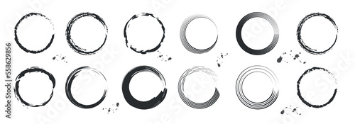 set of round frames for black glitter logo, company logo, beauty studio and personal use, brush strokes logo frame 