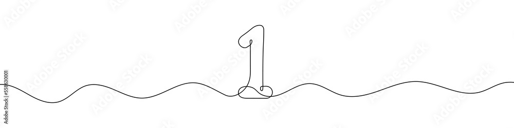 Number 1 in continuous line drawing style. Line art of number one