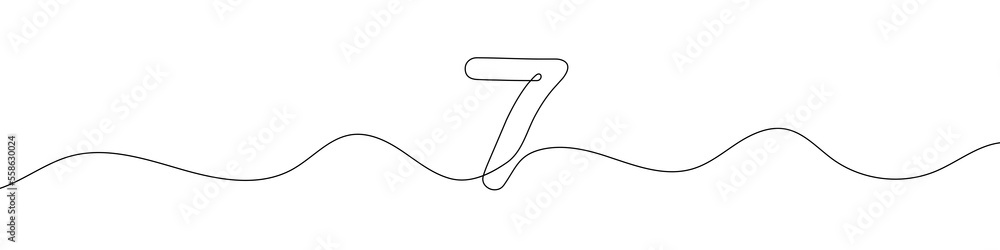 Obraz premium Number 7 in continuous line drawing style. Line art of number seven. Vector illustration. Abstract drawing number 7