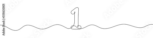 Number 1 in continuous line drawing style. Line art of number one. Vector illustration. Abstract drawing number 1