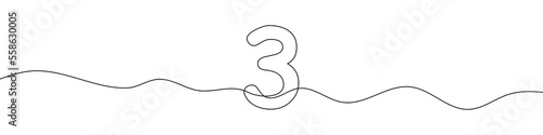 Number 3 in continuous line drawing style. Line art of number three. Vector illustration. Abstract drawing number 3