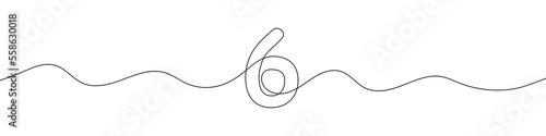Number 6 in continuous line drawing style. Line art of number six. Vector illustration. Abstract drawing number 6