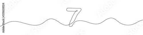 Number 7 in continuous line drawing style. Line art of number seven. Vector illustration. Abstract drawing number 7