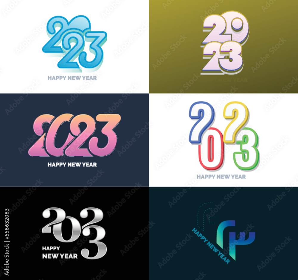 Big Collection of 2023 Happy New Year symbols. Cover of business diary for 2023 with wishes. Vector New Year Illustration Big Collection of 2023 Happy New Year symbols. Cover of business diary for 2023 with wishes. Vector New Year Illustration
