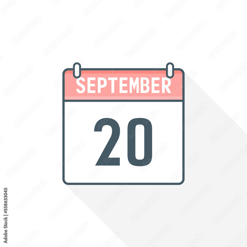 20th September calendar icon. September 20 calendar Date Month icon vector illustrator 20th September calendar icon. September 20 calendar Date Month icon vector illustrator