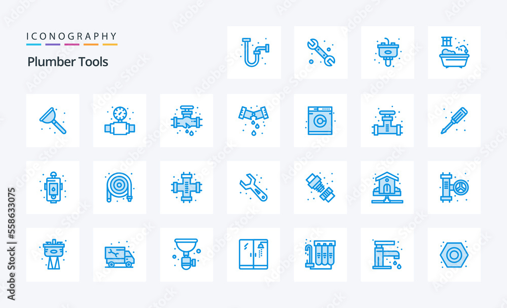 25 Plumber Blue icon pack. Vector icons illustration