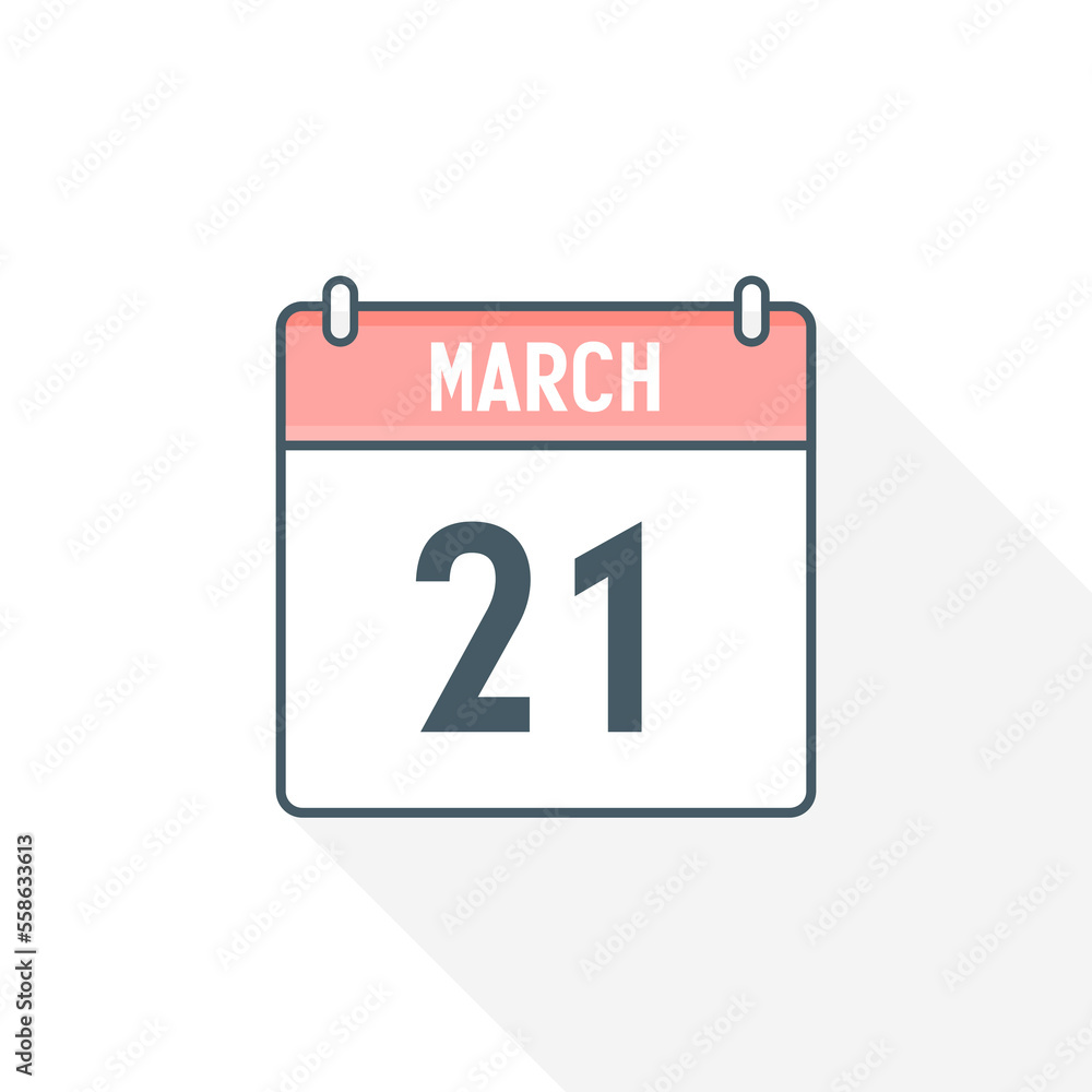 21st March calendar icon. March 21 calendar Date Month icon vector illustrator 21st March calendar icon. March 21 calendar Date Month icon vector illustrator