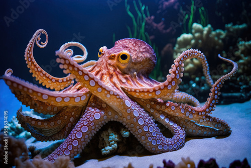 Octopus vulgaris, a common octopus, in the Mediterranean Sea. Generative AI