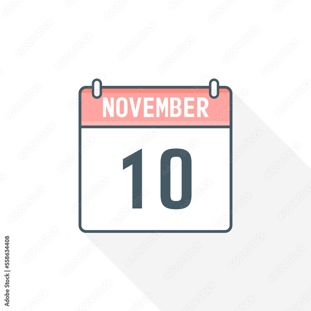 Fototapeta premium 10th November calendar icon. November 10 calendar Date Month icon vector illustrator