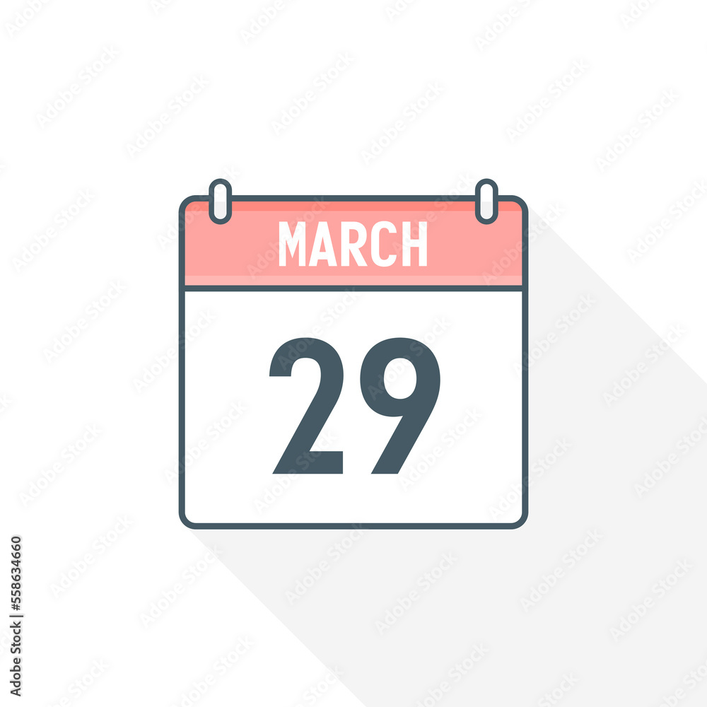 29th March calendar icon. March 29 calendar Date Month icon vector illustrator 29th March calendar icon. March 29 calendar Date Month icon vector illustrator