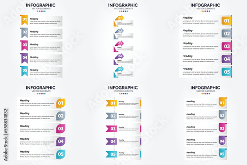 Vector illustration 5 Steps infographics. Flat design set for advertising brochure flyer and magazine. Pack of 2409