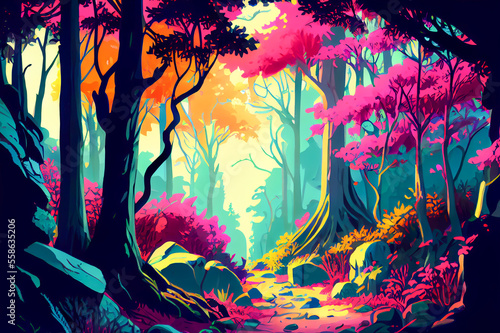 Fairytale fantasy forest, ai illustration