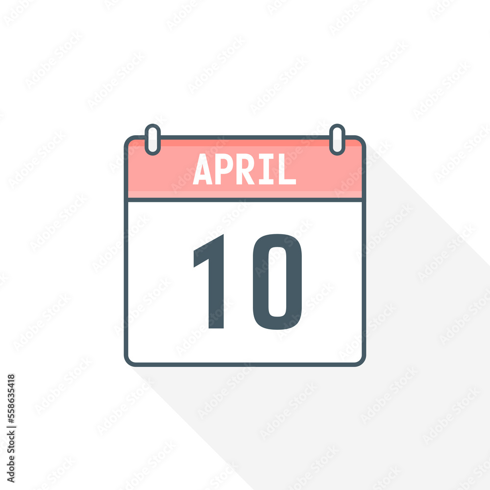 10th April calendar icon. April 10 calendar Date Month icon vector illustrator 10th April calendar icon. April 10 calendar Date Month icon vector illustrator