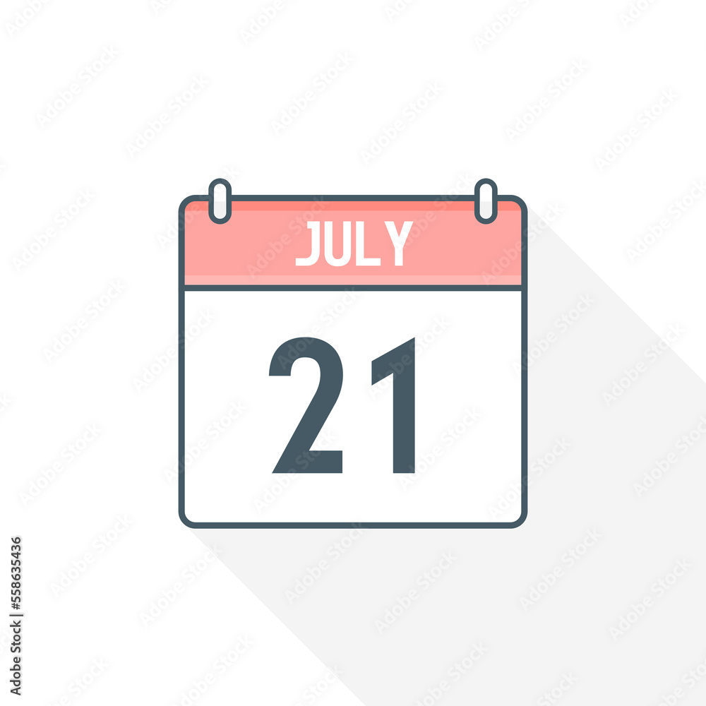 Fototapeta premium 21st July calendar icon. July 21 calendar Date Month icon vector illustrator