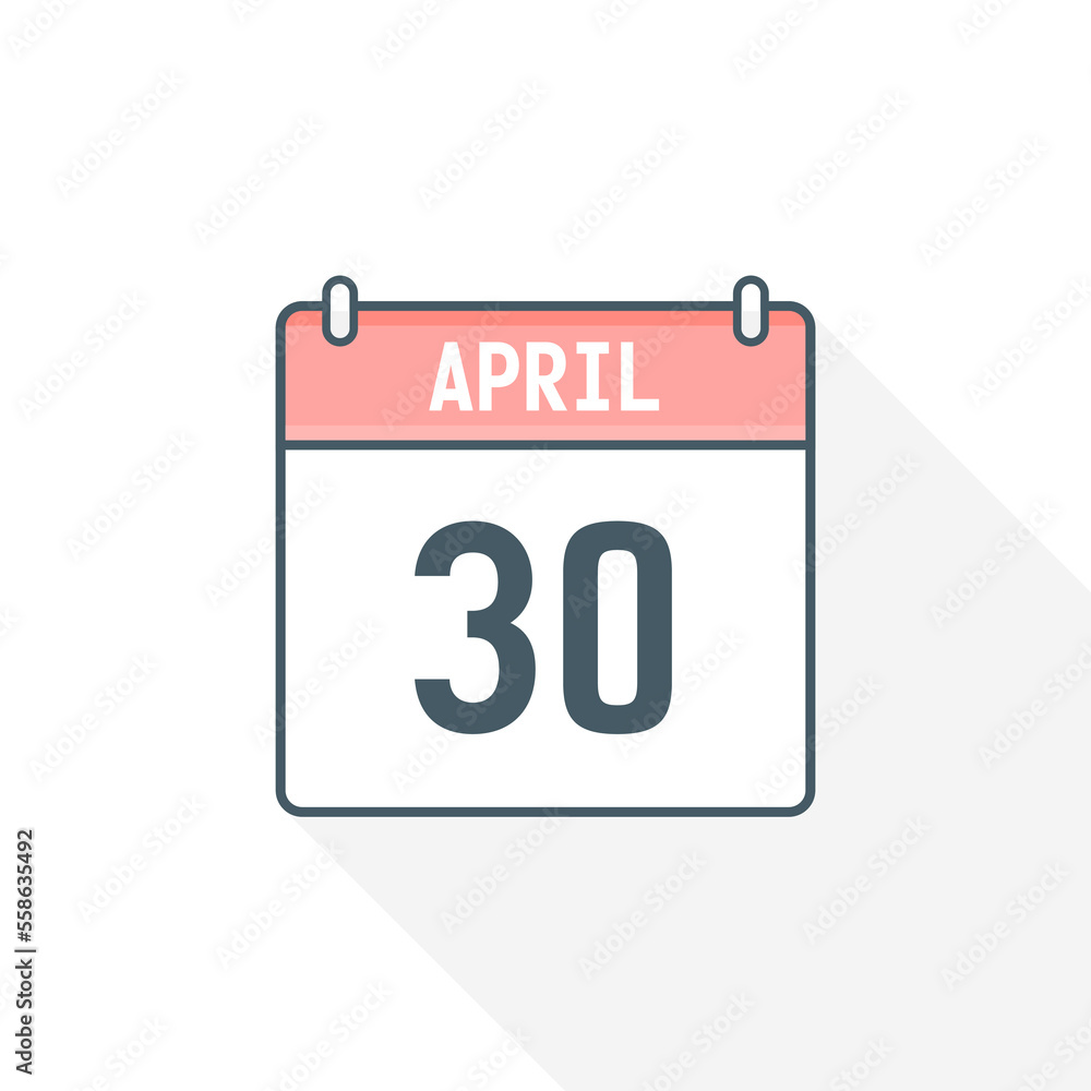 30th April calendar icon. April 30 calendar Date Month icon vector illustrator 30th April calendar icon. April 30 calendar Date Month icon vector illustrator