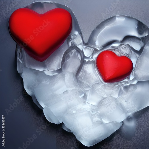 Valentinstag, Rose und Herz im Schnee, Herz aus Eis, Herz aus Schnee, Schneerose, photo