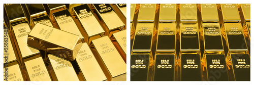 Gold bar in a row. Financial concepts.
