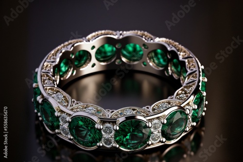 Emerald and Diamond Eternity Ring created with generative AI technology. High quality illustration