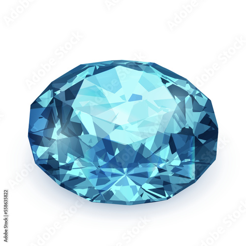 Realistic blue diamond with light reflections - shiny vector sapphire gemstone illustration
