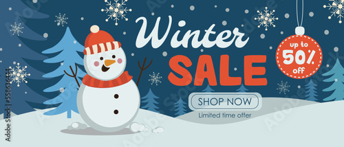 Winter Sale, Banner Background for Business and Advertising. Vector illustration.