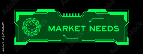 Green color of futuristic hud banner that have word market needs on user interface screen on black background