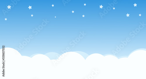 Blue sky with moon, stars and clouds background vector illustration.