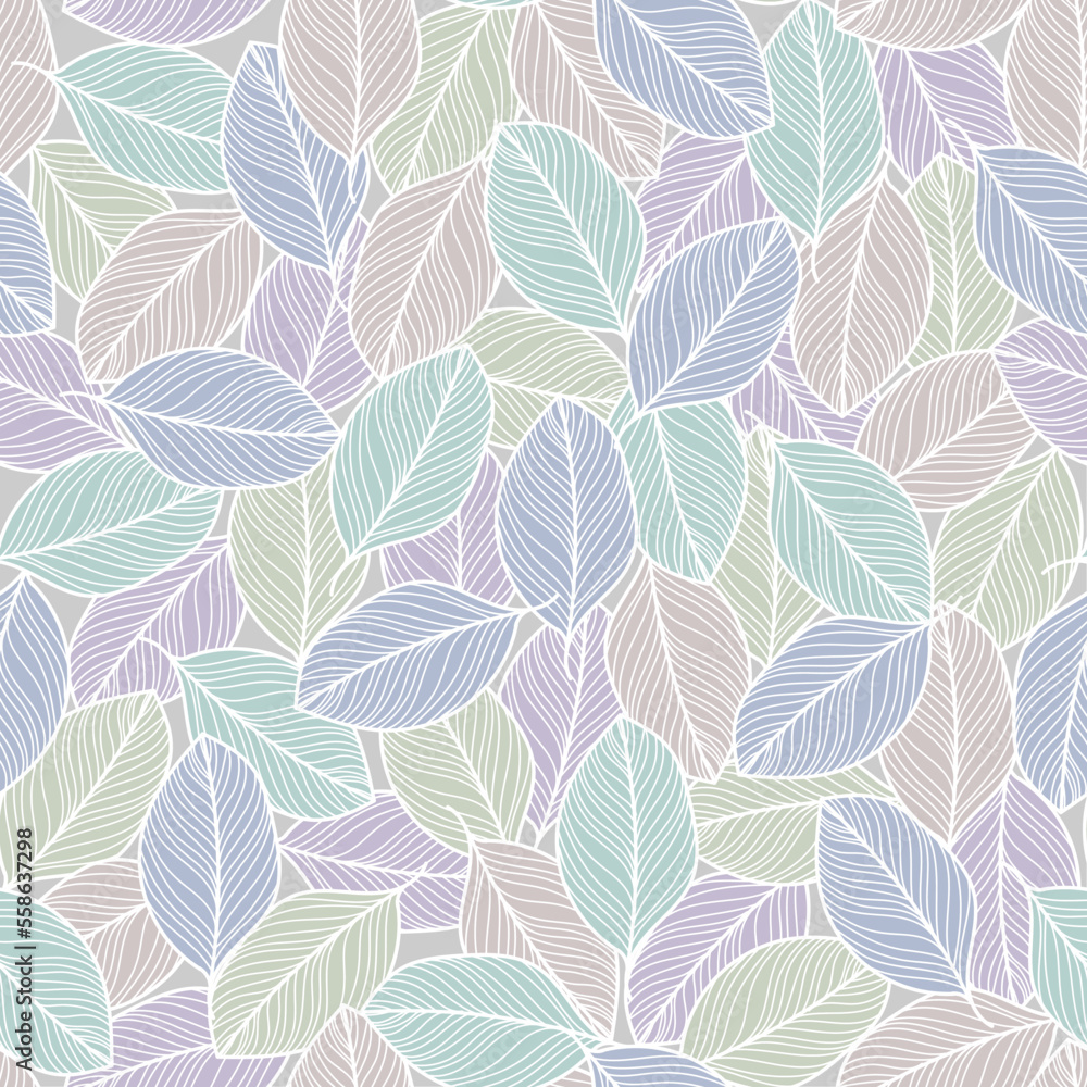 Vector seamless pattern with colorful leaves. For print,packaging,wallpaper,banner,web design,textile
