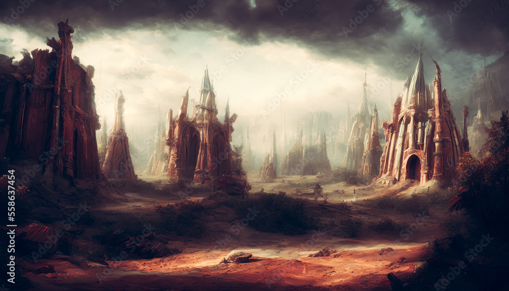 Naklejka premium Abandoned and ruined temple on the wasteland. Generative AI