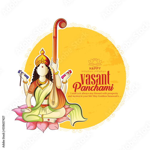 vector illustration sketch of Goddess of Wisdom Saraswati for happy Vasant Panchami.