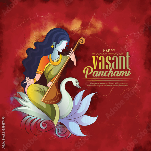 vector illustration sketch of Goddess of Wisdom Saraswati for happy Vasant Panchami.