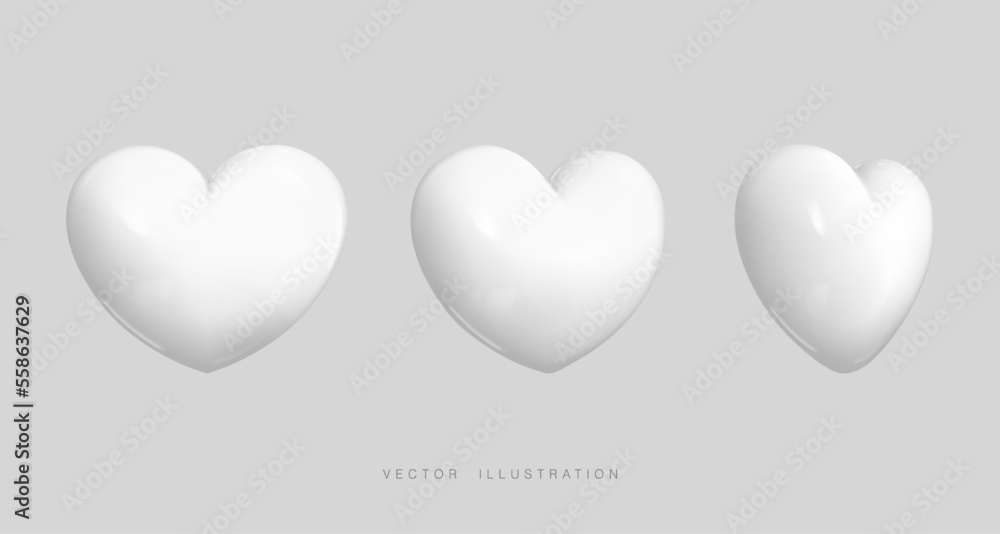 3d collection of rotating cartoon hearts. Realistic heart render. Suitable for Valentine's Day decoration